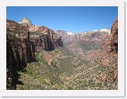 SD800_0427 * The spectacular view from the end of the Canyon Overlook Trail showing Bridge Mountain (left), The West Temple, the Altar of Sacrafice, and the Sentinel (right)